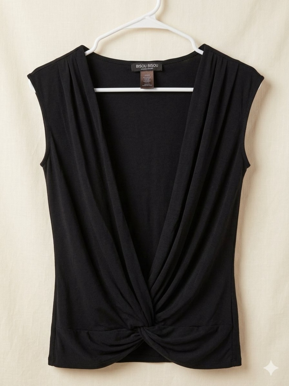 Bisou Bisou Black Draped Twist-Front Camisole